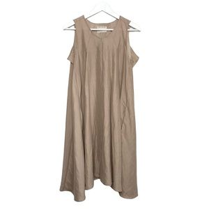 Gary Graham Tan V Neck Linen Blend Ruffle Sleeveless Flowy Shift Dress Size 6